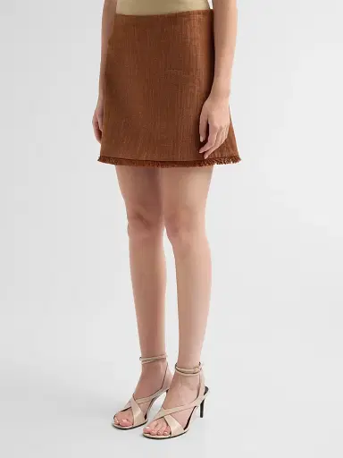 PRABAL GURUNG Women's Denim Fringe Miniskirt - Brown | Thumbnail 4