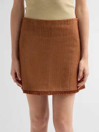 PRABAL GURUNG Women's Denim Fringe Miniskirt - Brown | Thumbnail 5