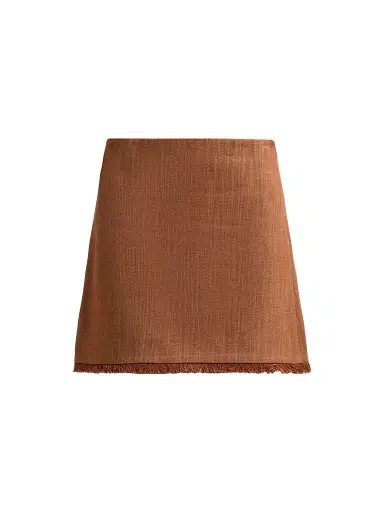 PRABAL GURUNG Women's Denim Fringe Miniskirt - Brown | Thumbnail 1