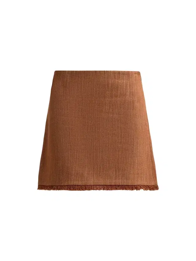 PRABAL GURUNG Women's Denim Fringe Miniskirt - Brown