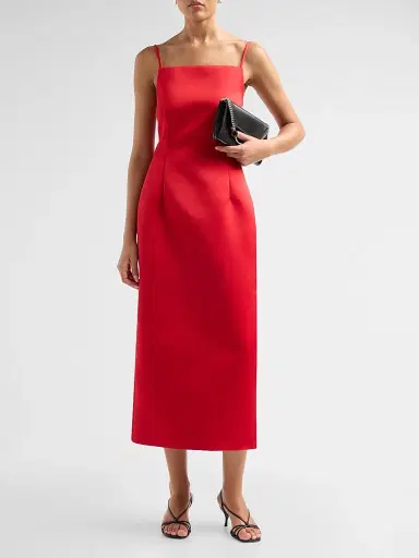 PRABAL GURUNG Women's Satin Darted Square Neck Midi Dress | Thumbnail 2 PRABAL GURUNG Women's Satin Darted Square Neck Midi Dress | Thumbnail 2