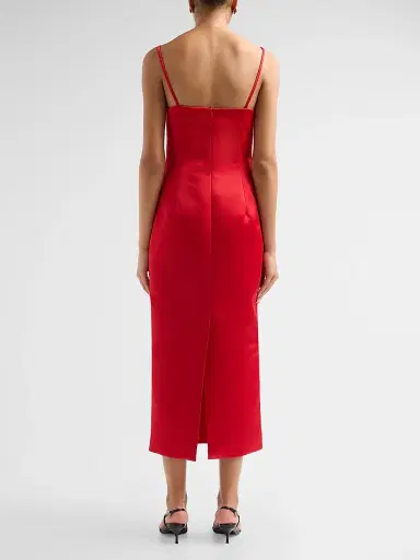 PRABAL GURUNG Women's Satin Darted Square Neck Midi Dress | Thumbnail 3 PRABAL GURUNG Women's Satin Darted Square Neck Midi Dress | Thumbnail 3