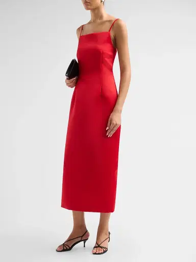 PRABAL GURUNG Women's Satin Darted Square Neck Midi Dress | Thumbnail 4 PRABAL GURUNG Women's Satin Darted Square Neck Midi Dress | Thumbnail 4
