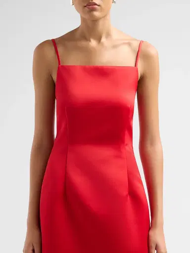 PRABAL GURUNG Women's Satin Darted Square Neck Midi Dress | Thumbnail 5 PRABAL GURUNG Women's Satin Darted Square Neck Midi Dress | Thumbnail 5