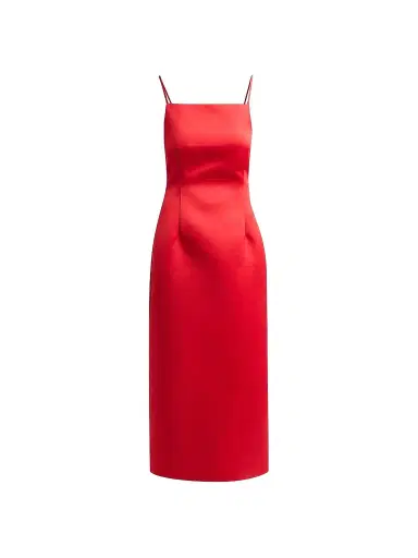 PRABAL GURUNG Women's Satin Darted Square Neck Midi Dress | Thumbnail 1 PRABAL GURUNG Women's Satin Darted Square Neck Midi Dress | Thumbnail 1