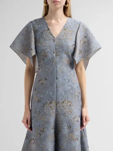 PRABAL GURUNG Women's Jacquard Handkerchief Hem Midi Dress - Blue Gold - Size 2 | Thumbnail 5