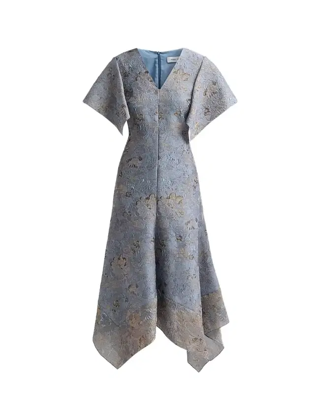 Women's Jacquard Handkerchief Hem Midi Dress - Blue Gold
