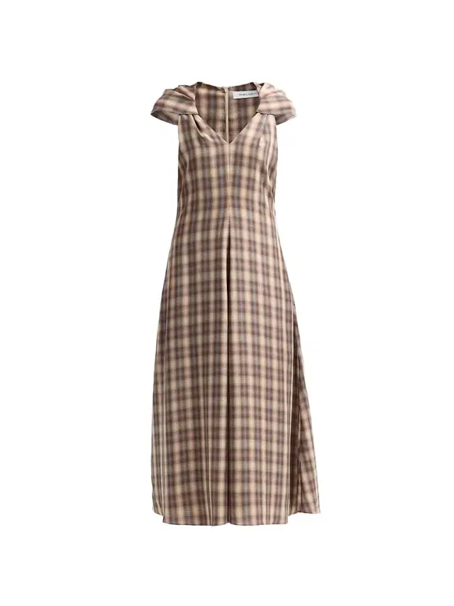 Prabal Gurung Women's Plaid Twist Cap Sleeve Midi Dress - Grey Plaid