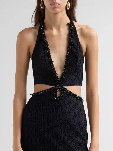 PatBo Women's Ayla Plunge Beaded Fringe Mini Dress - Black | Thumbnail 5 PatBo Women's Ayla Plunge Beaded Fringe Mini Dress - Black | Thumbnail 5