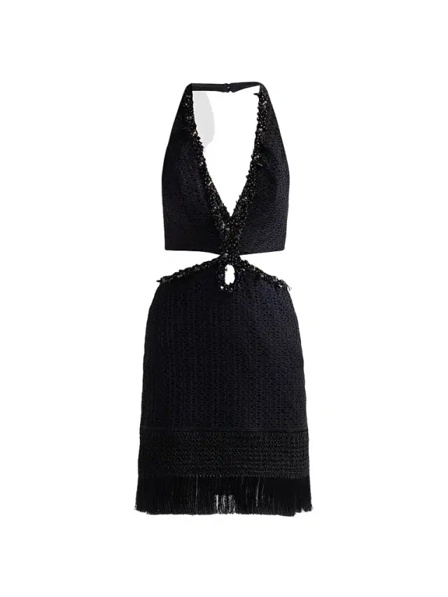 PatBo Women's Ayla Plunge Beaded Fringe Mini Dress - Black