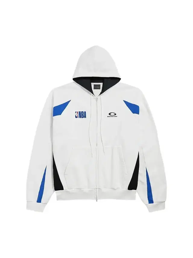 Balenciaga Men's  x NBA Collaboration Oversized Zip-Up Hoodie - White