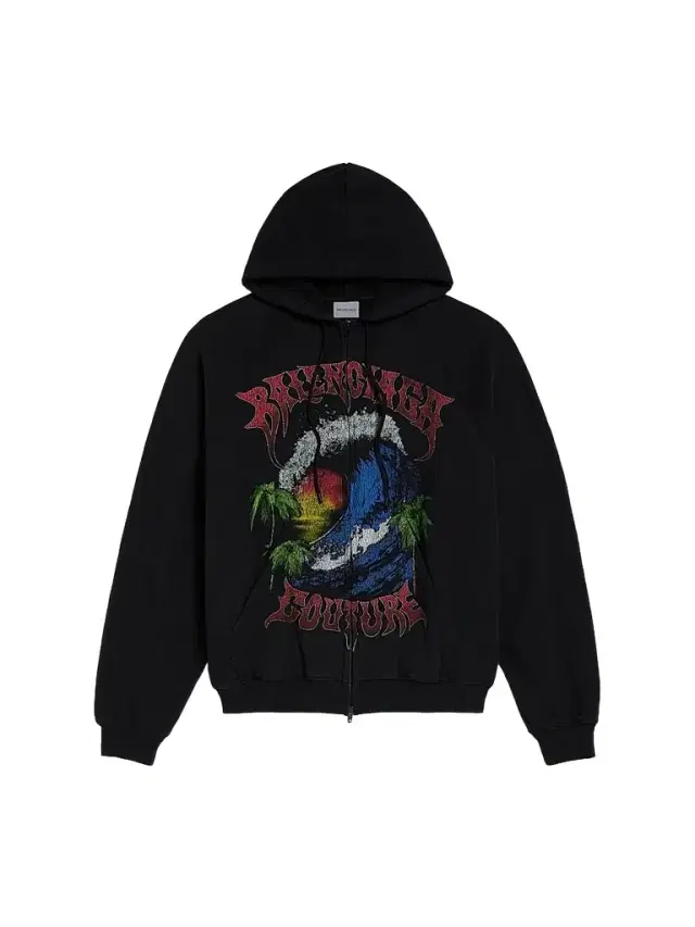 Balenciaga Men's Vintage Surfer Zip-Up Hoodie - Black