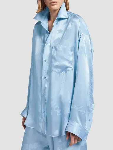 Balenciaga Women's Washed Crayon Allover Long Sleeve Cocoon Shirt | Thumbnail 2 Balenciaga Women's Washed Crayon Allover Long Sleeve Cocoon Shirt | Thumbnail 2