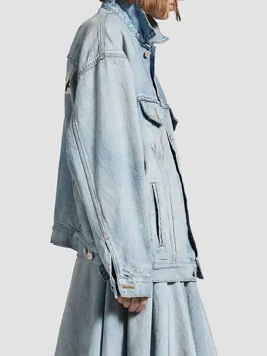 Balenciaga Women's Denim Jacket Regular Fit - Dirty Light Blue - Size XS | Thumbnail 4
