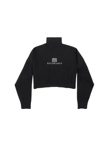 Balenciaga Women's Cropped High Neck Sweater - Black - Size Large | Thumbnail 1