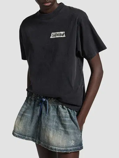 Balenciaga Women's Masking Tape Medium Fit T-Shirt - Faded Black | Thumbnail 3