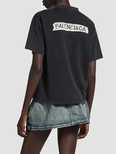 Balenciaga Women's Masking Tape Medium Fit T-Shirt - Faded Black | Thumbnail 4