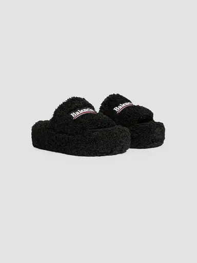 Balenciaga Women's Furry Platform Sandals - Black - Size 12 | Thumbnail 2