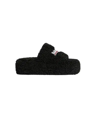 Balenciaga Women's Furry Platform Sandals - Black - Size 12 | Thumbnail 1