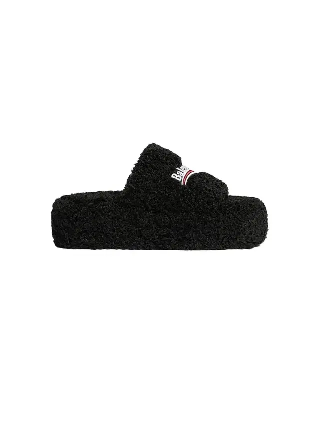 Women's Furry Platform Sandals - Black