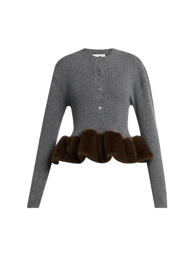 Stella McCartney Women's Faux Fur Trim Wool Crewneck Sweater - Dark Grey Melange