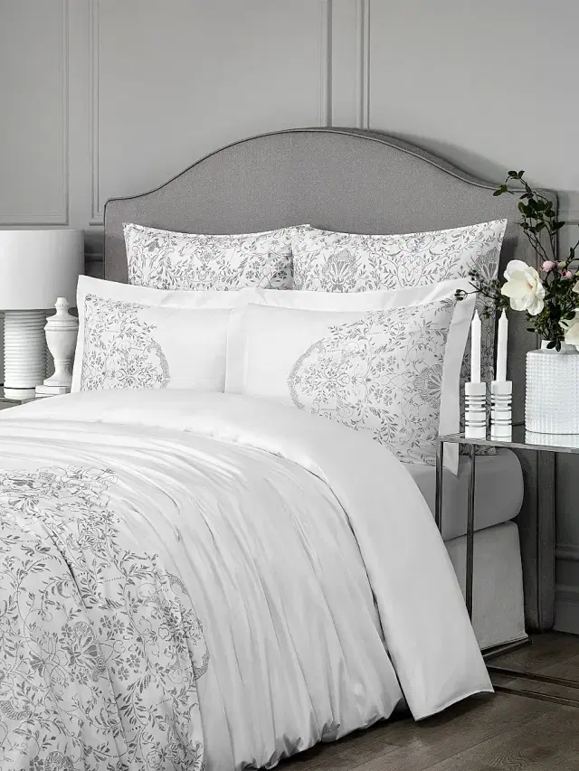 Togas Amaris Duvet Cover & Sham Collection - White Silver Grey European