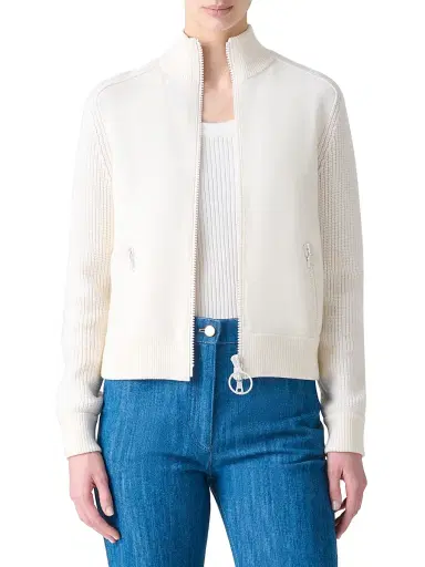 Akris punto Women's Rib-Knit Wool Zip Cardigan - Cream | Thumbnail 3 Akris punto Women's Rib-Knit Wool Zip Cardigan - Cream | Thumbnail 3