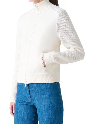 Akris punto Women's Rib-Knit Wool Zip Cardigan - Cream | Thumbnail 4 Akris punto Women's Rib-Knit Wool Zip Cardigan - Cream | Thumbnail 4