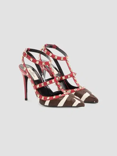 Valentino Garavani Women's Rockstud 0MM Pumps in Pony-Effect Calfskin - White Marrone Red | Thumbnail 2