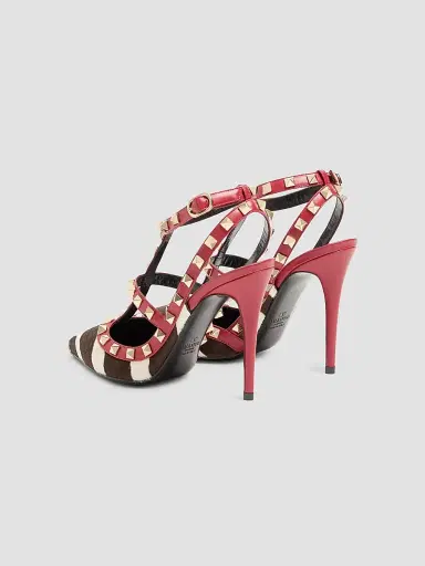 Valentino Garavani Women's Rockstud 0MM Pumps in Pony-Effect Calfskin - White Marrone Red | Thumbnail 3