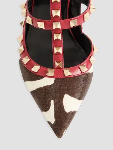 Valentino Garavani Women's Rockstud 0MM Pumps in Pony-Effect Calfskin - White Marrone Red | Thumbnail 5