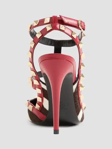 Valentino Garavani Women's Rockstud 0MM Pumps in Pony-Effect Calfskin - White Marrone Red | Thumbnail 6