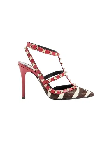 Valentino Garavani Women's Rockstud 0MM Pumps in Pony-Effect Calfskin - White Marrone Red | Thumbnail 1