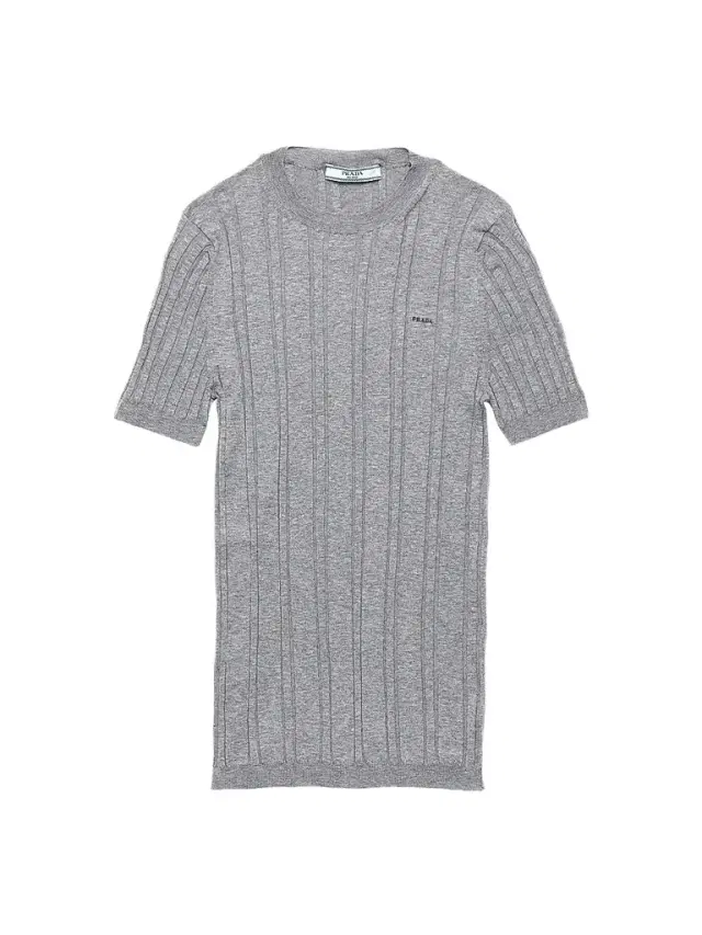Prada Women's Short-Sleeved Ribbed Knit Cotton Sweater - Grey