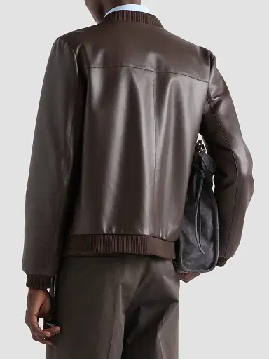 Prada Men's Nappa Leather Bomber Jacket - Brown | Thumbnail 3
