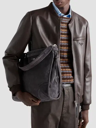 Prada Men's Nappa Leather Bomber Jacket - Brown | Thumbnail 4