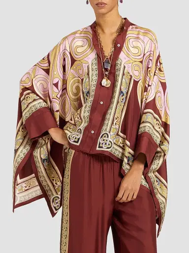 La DoubleJ Women's Foulard Shirt - Kells Swirl Burgundy - Size XL | Thumbnail 3