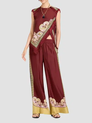 La DoubleJ Women's Palazzo Pants - Kells Swirl Burgundy | Thumbnail 2