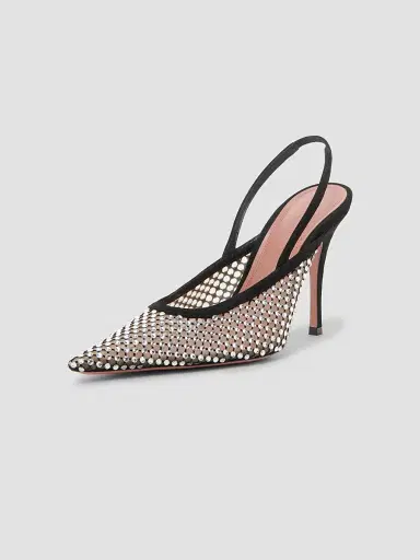 Amina Muaddi Women's Felicia 100MM Crystal-Embellished Net & Suede Slingback Pumps | Thumbnail 2
