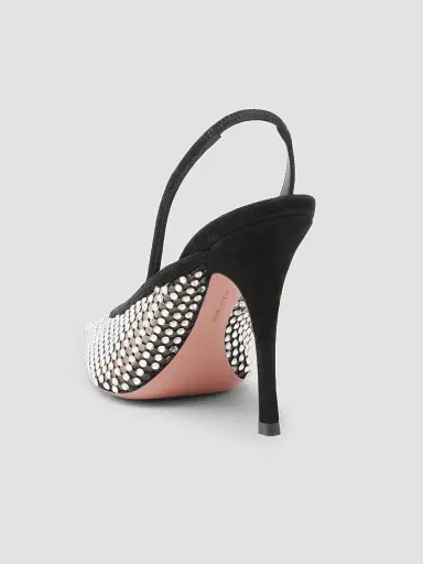 Amina Muaddi Women's Felicia 100MM Crystal-Embellished Net & Suede Slingback Pumps | Thumbnail 3
