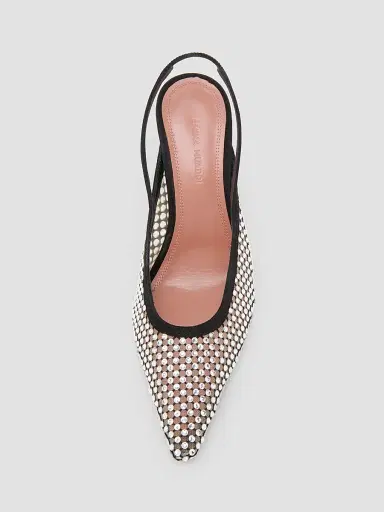 Amina Muaddi Women's Felicia 100MM Crystal-Embellished Net & Suede Slingback Pumps | Thumbnail 4