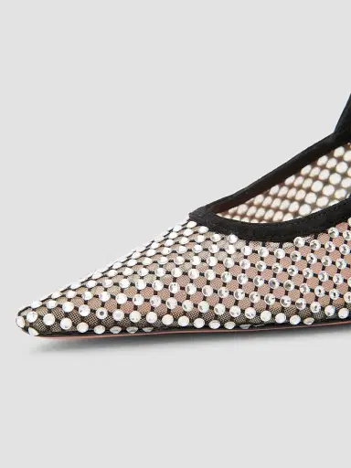 Amina Muaddi Women's Felicia 100MM Crystal-Embellished Net & Suede Slingback Pumps | Thumbnail 5
