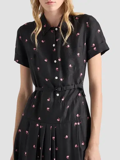 Prada Women's Floral Print Washed Silk Dress - Black Multi - Size 0 | Thumbnail 5