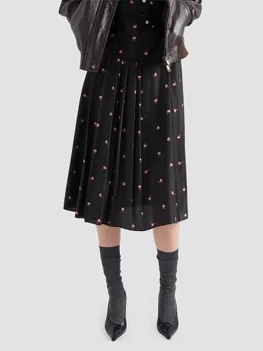 Prada Women's Floral Print Washed Silk Dress - Black Multi - Size 0 | Thumbnail 6