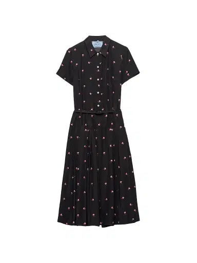 Prada Women's Floral Print Washed Silk Dress - Black Multi - Size 0 | Thumbnail 1