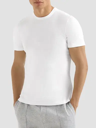 Brunello Cucinelli Men's Stretch Cotton and Modal Ribbed Jersey Crewneck T-Shirt - White | Thumbnail 3