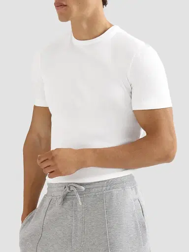 Brunello Cucinelli Men's Stretch Cotton and Modal Ribbed Jersey Crewneck T-Shirt - White | Thumbnail 5