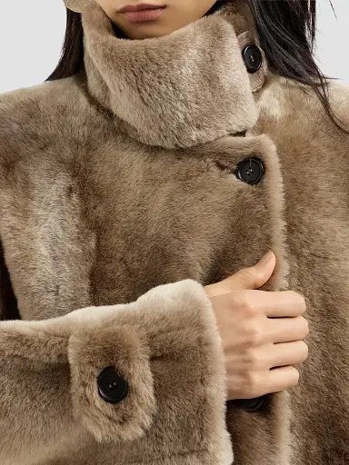Brunello Cucinelli Women's Shearling Coat with Belt and Monili - Light Brown | Thumbnail 6