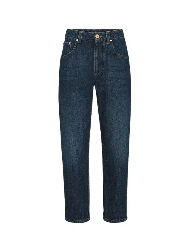 Brunello Cucinelli Women's Authentic Denim Straight Trousers with Shiny Bartack - Denim