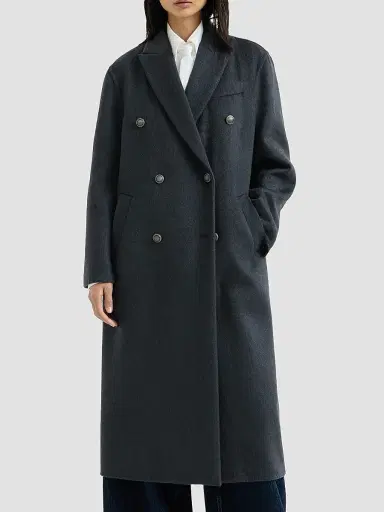Brunello Cucinelli Women's Hand-Crafted Coat in Cashmere Beaver Double Cloth with Monili - Blue - Size 4 | Thumbnail 3 Brunello Cucinelli Women's Hand-Crafted Coat in Cashmere Beaver Double Cloth with Monili - Blue - Size 4 | Thumbnail 3